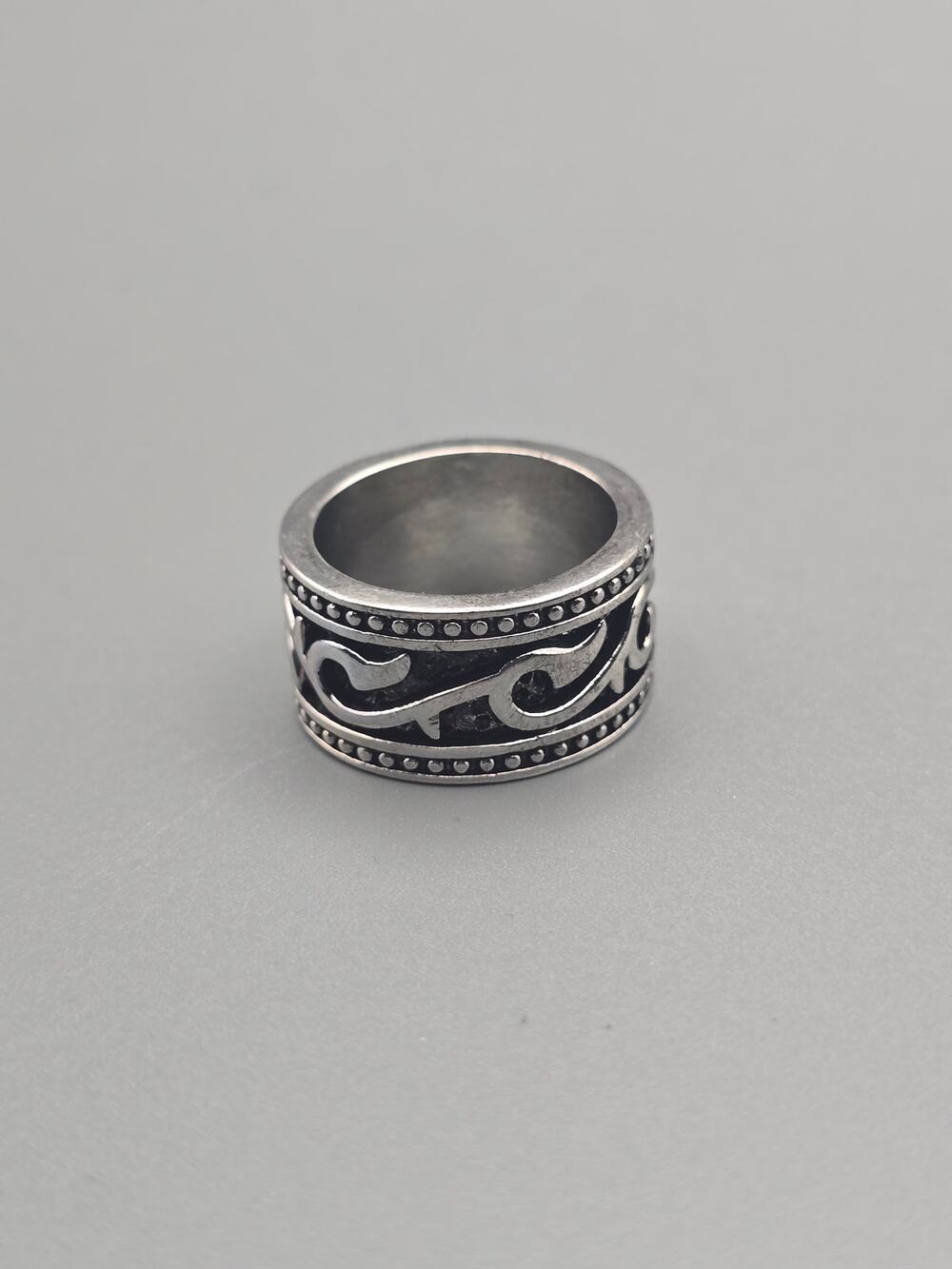 Sterling Silver S925 Wide Band Ring Black Enamel Scroll Size 10
